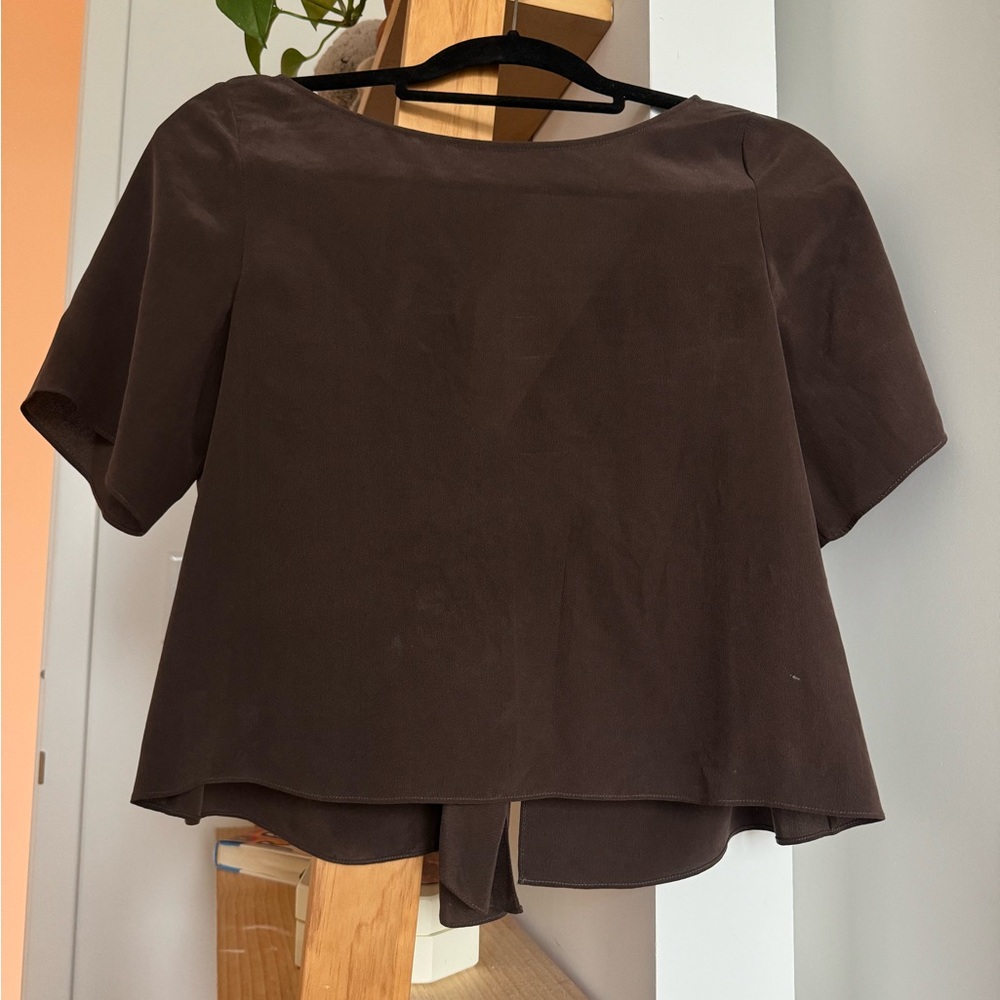 Brown Silk Theory Open Back Blouse